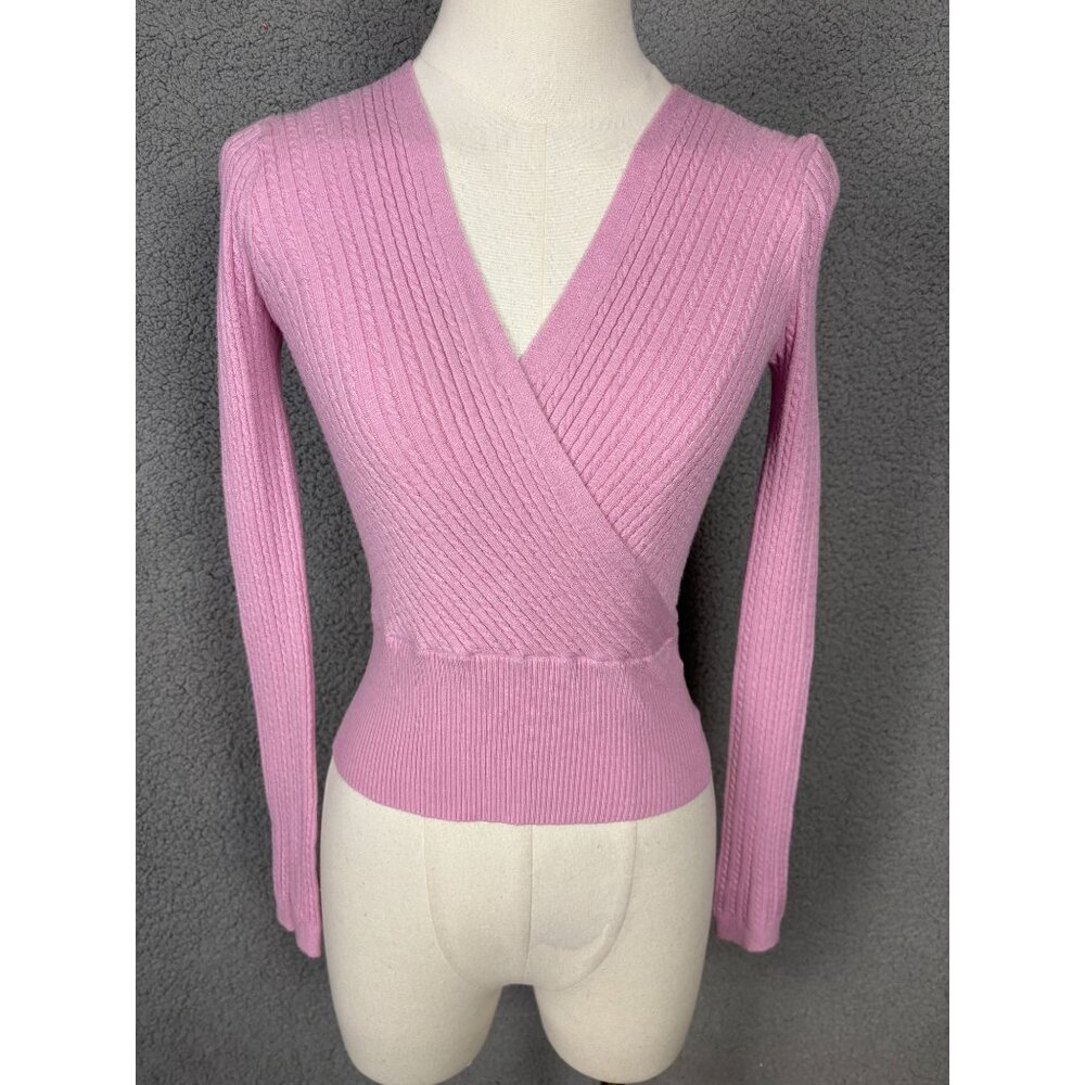 Ultra Flirt Juniors' Cable-Knit Surplice Cropped Sweater Mauve Size XS NWT's.